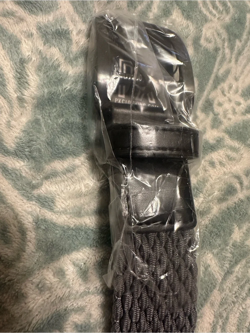 NWT PX Men’s Size 42 Grey Woven Stretch Belt Leather Trim Adjustable